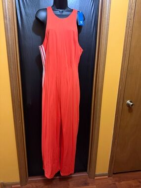 adidas CORAL  Sleeveless Wide-Leg Romper with white Side Stripes